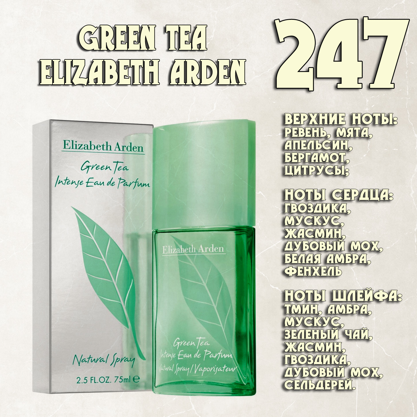 Parfum de Nathalie, Numéro 247.  (Green Tea / Elizabeth Arden)