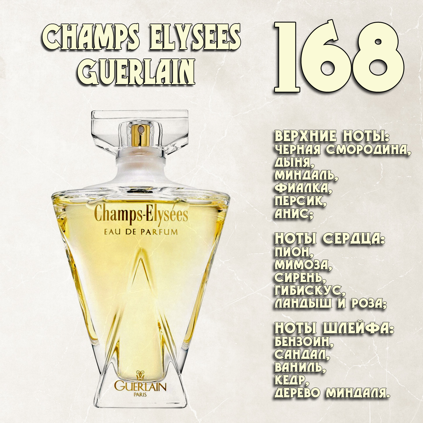 Parfum de Nathalie, Numéro 168.  (Champs Elysees Eau de Parfum / Guerlain) Parfum de Nathalie, Numéro 168.  (Champs Elysees Eau de Parfum / Guerlain)